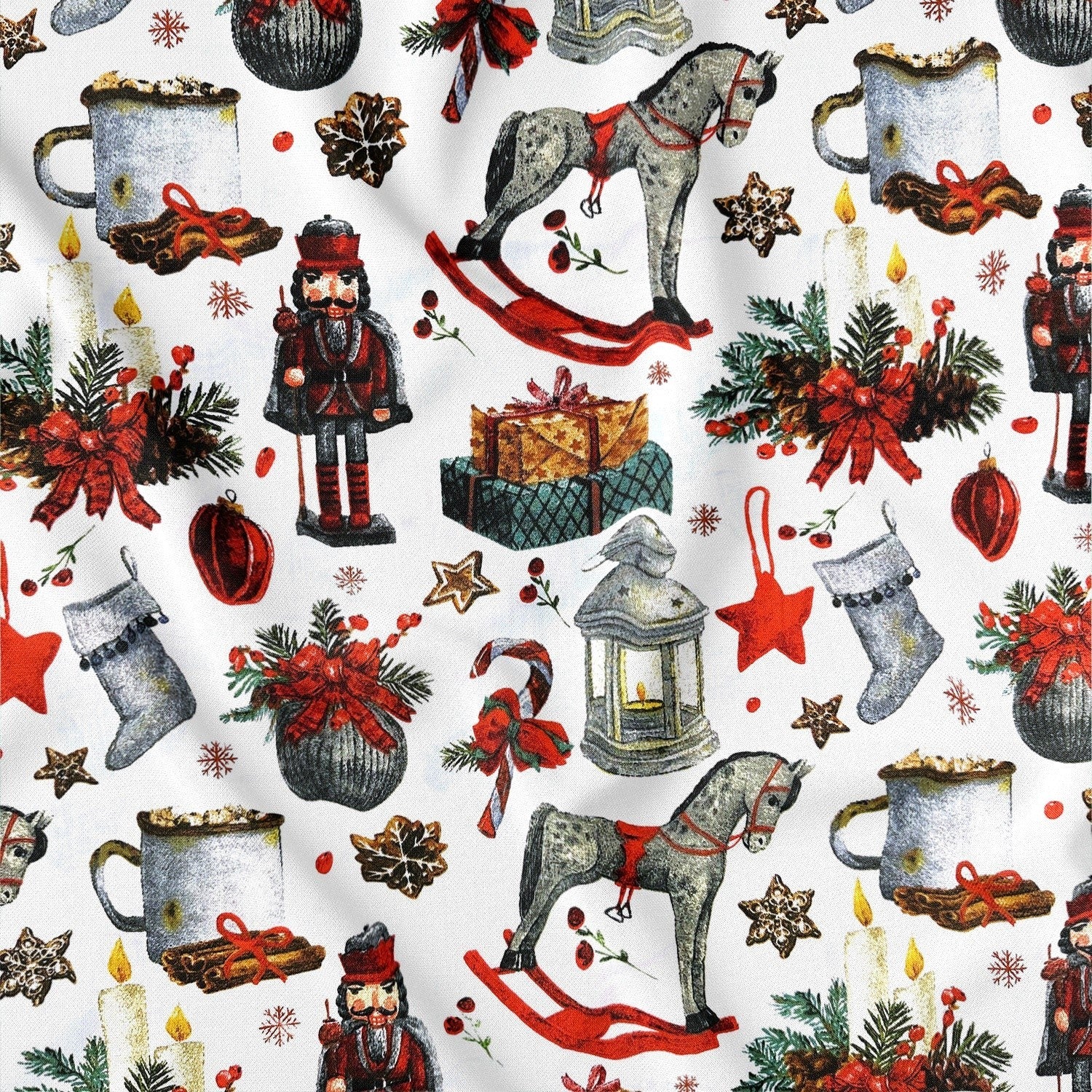Cotton Fabric - Christmas rocking white