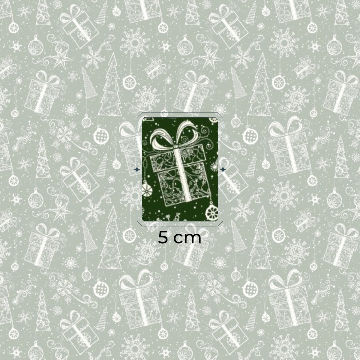 Cotton Fabric - Christmas tree, snowflakes, and presents in green
