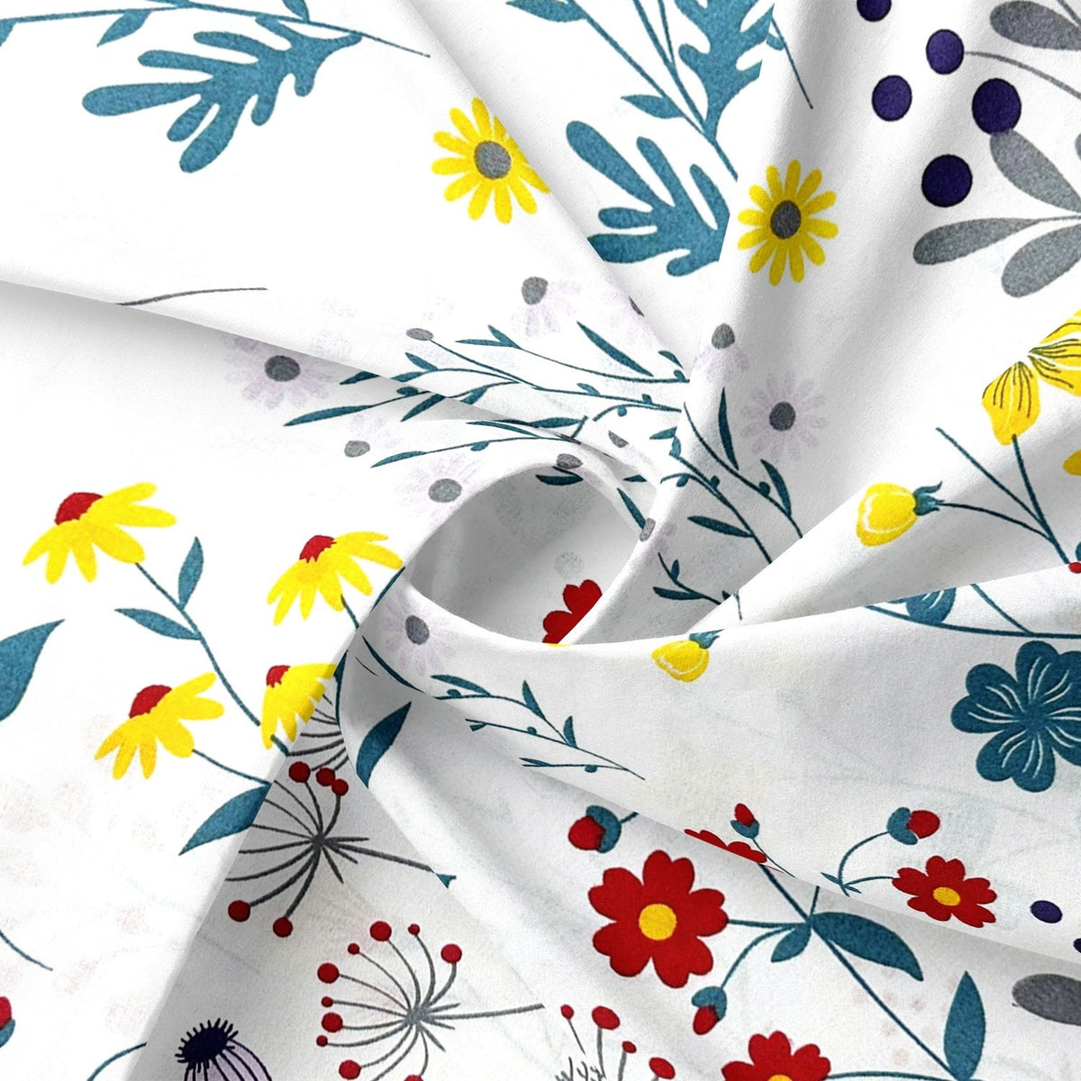 Cotton Fabric - Colorful Meadow Flowers