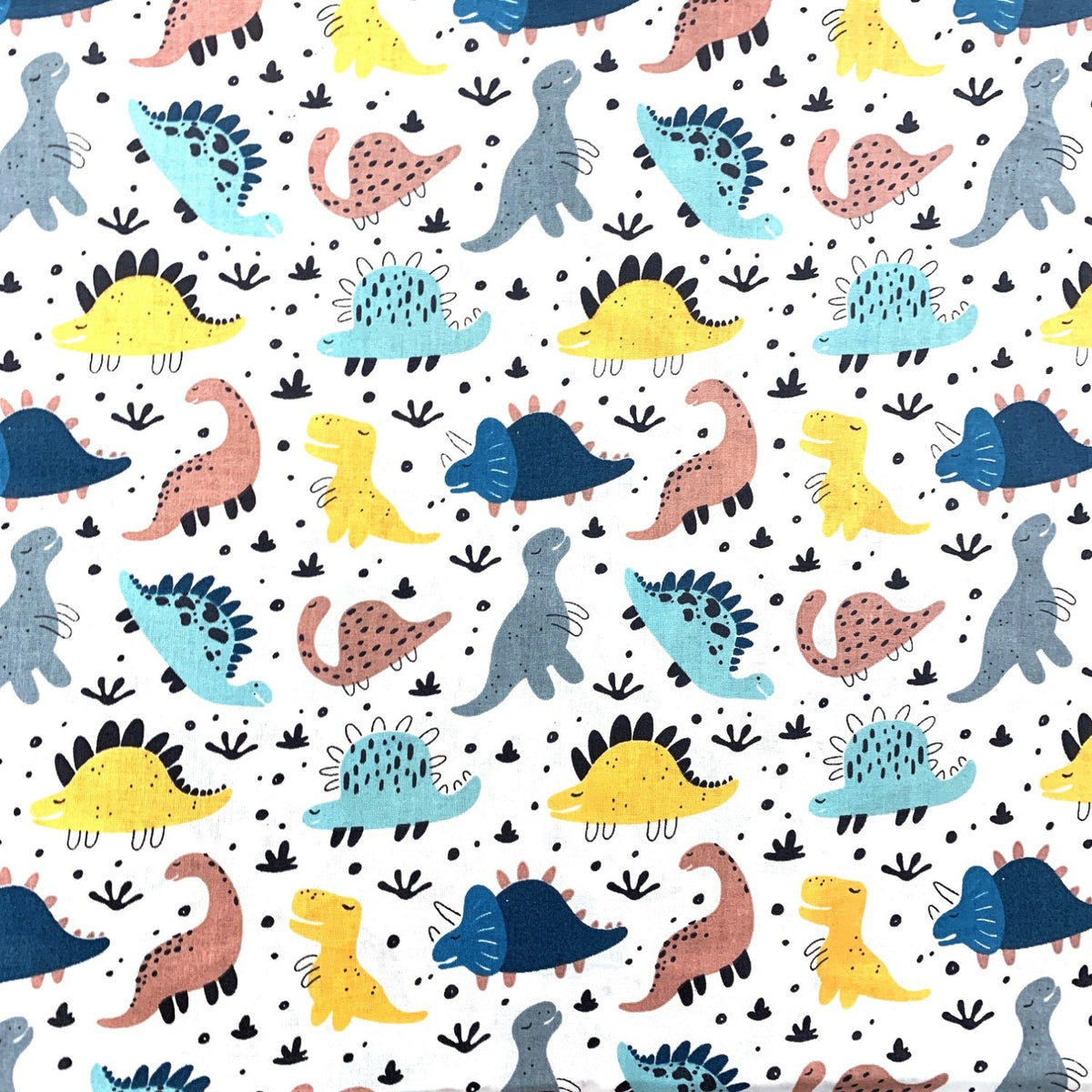 Cotton Fabric - Dinosaurs, Yellow and Turquoise