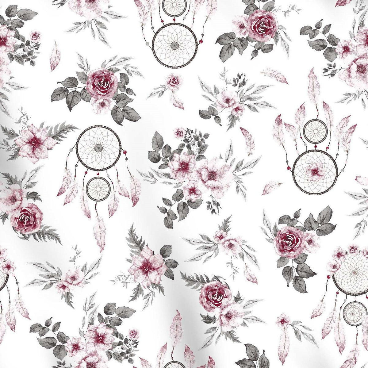 Cotton Fabric - Dream Catchers Roses Maroon