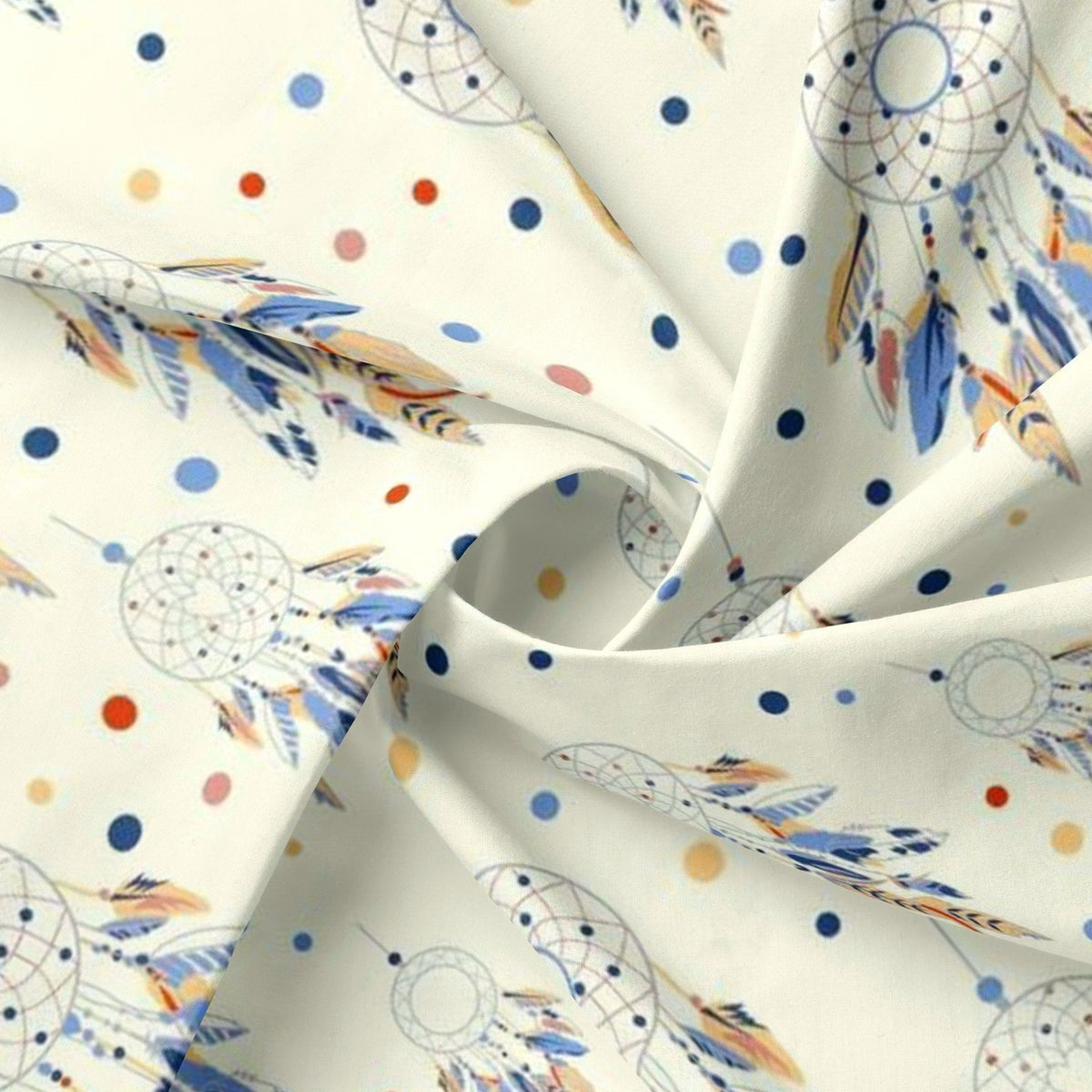 Cotton Fabric - Dream Catchers and Dots on White