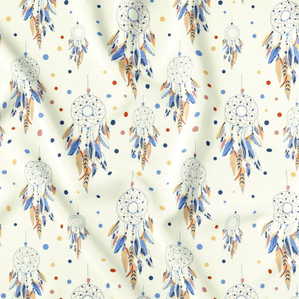 Cotton Fabric - Dream Catchers and Dots on White