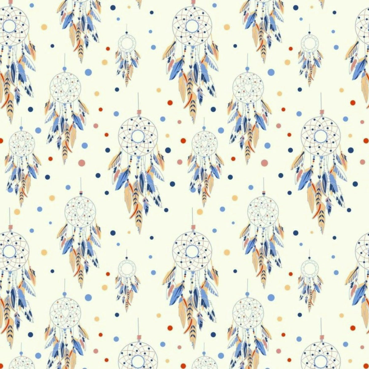 Cotton Fabric - Dream Catchers and Dots on White