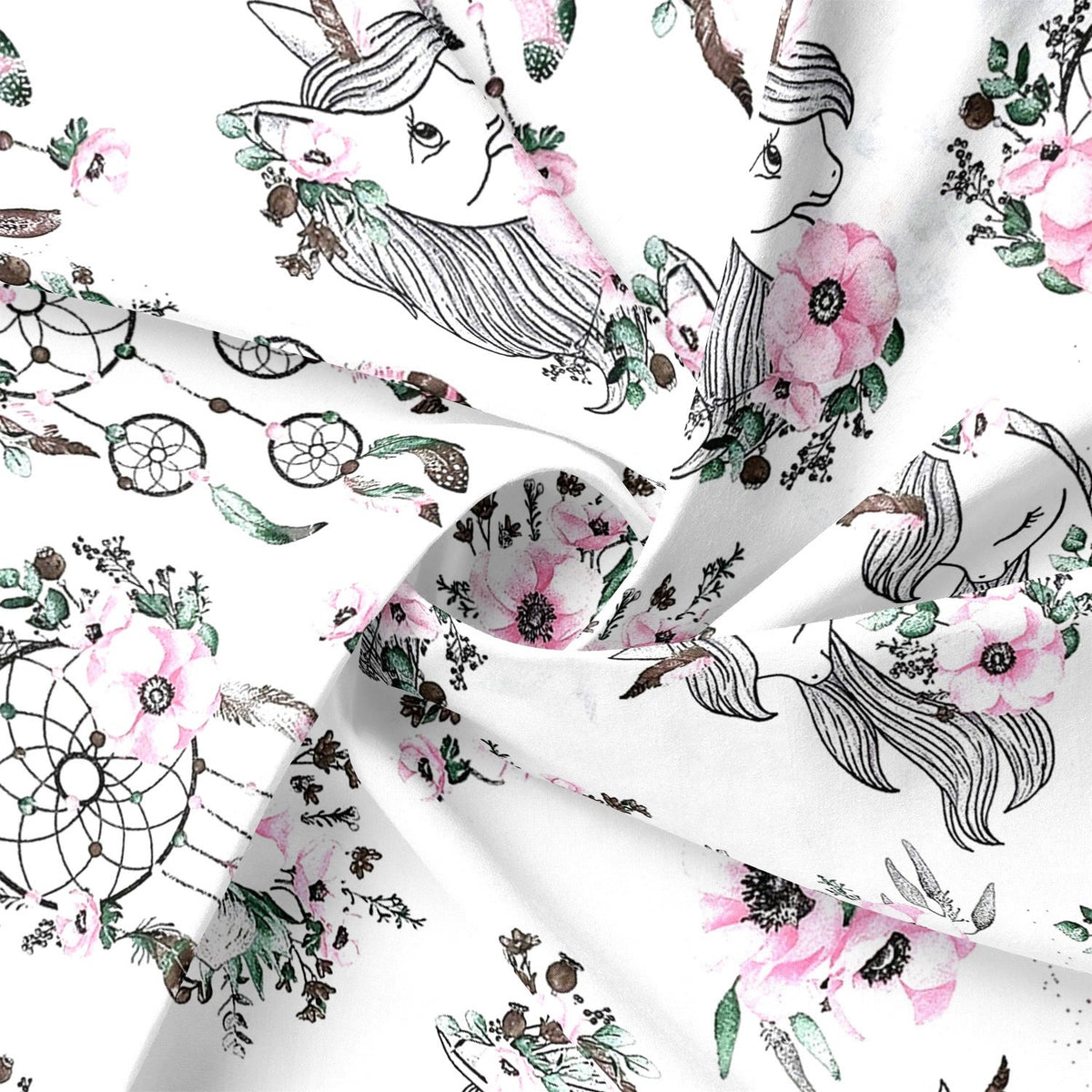 Cotton Fabric - Dream Catchers and Unicorn