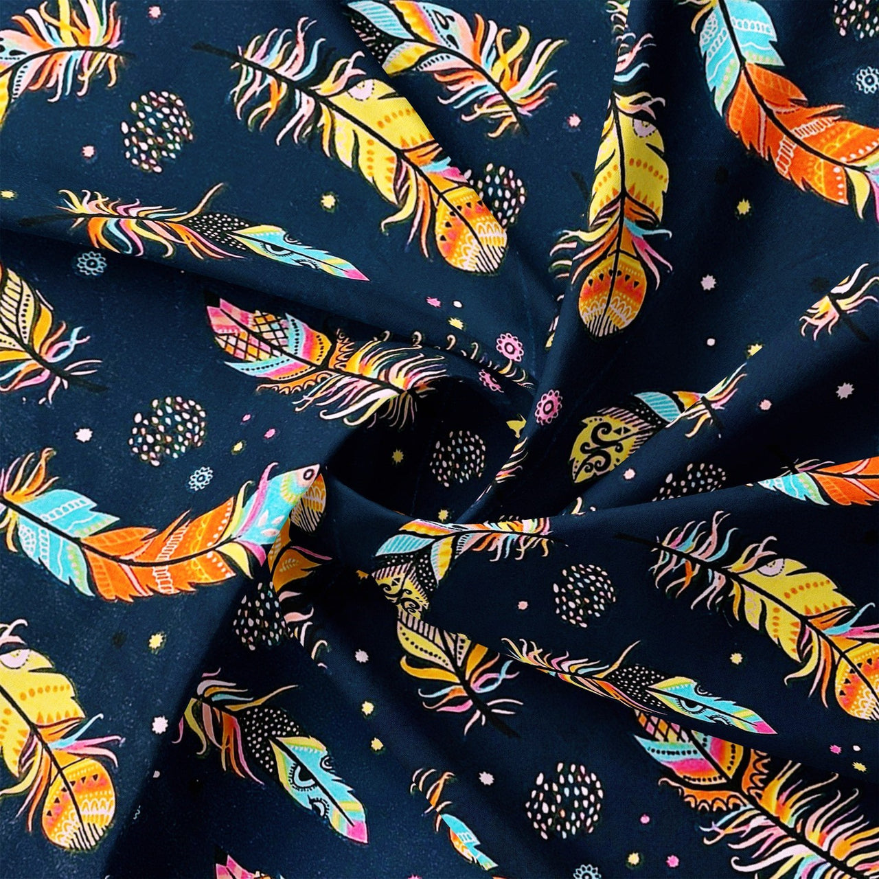 Cotton Fabric - Feathers and Rossettes Navy Blue