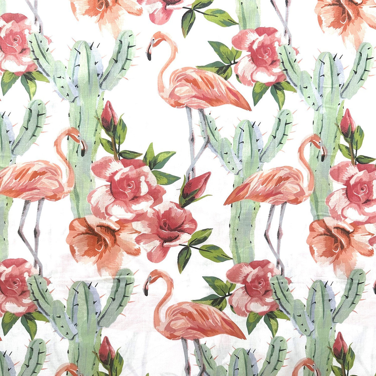 Cotton Fabric - Flamingos and Cacti