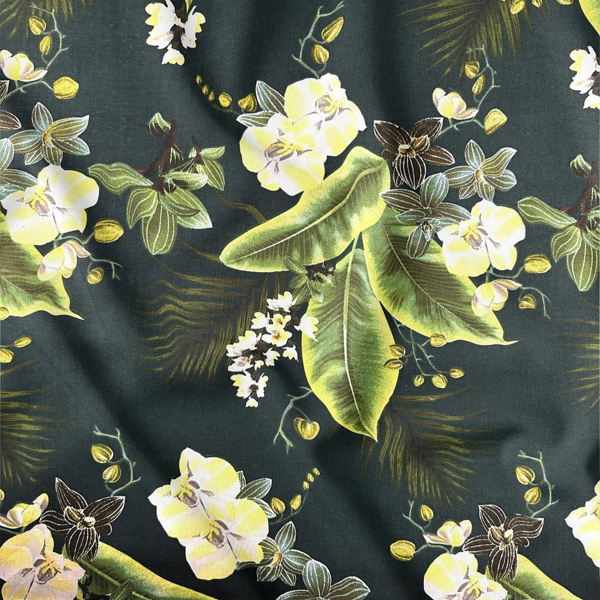 Cotton Fabric - Flowers and green palms