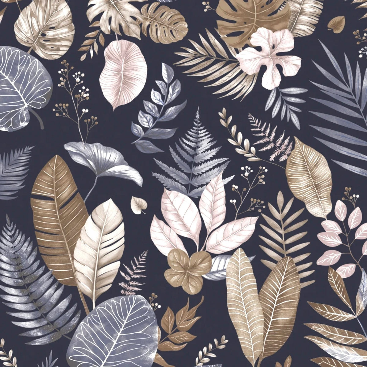 Cotton Fabric - Flowers on Navy Blue