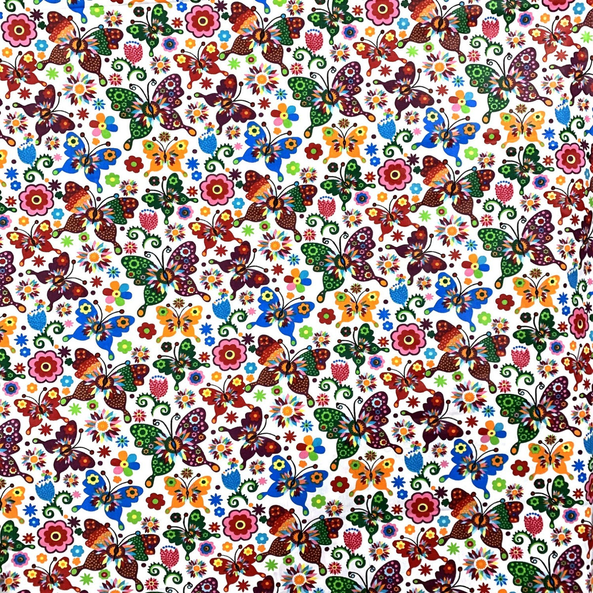 Cotton Fabric - Folk Butterflies White