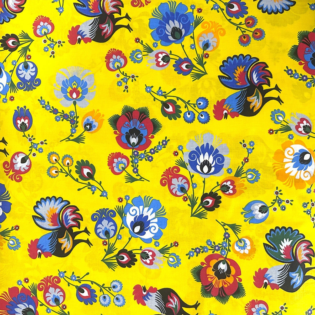Cotton Fabric - Folklore Rooster Yellow