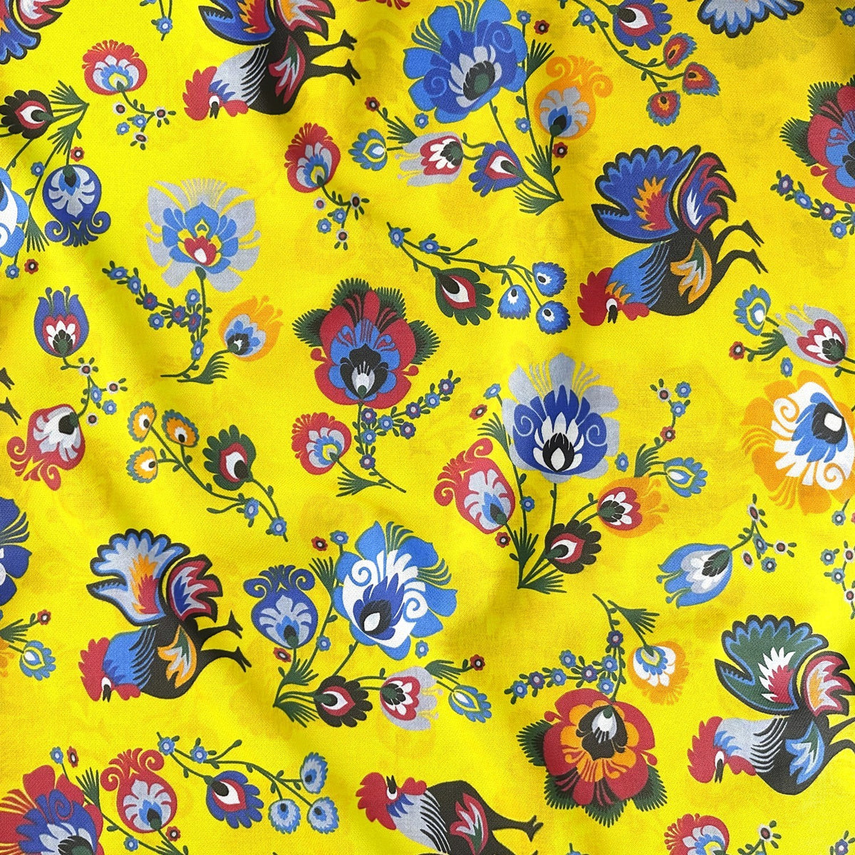 Cotton Fabric - Folklore Rooster Yellow