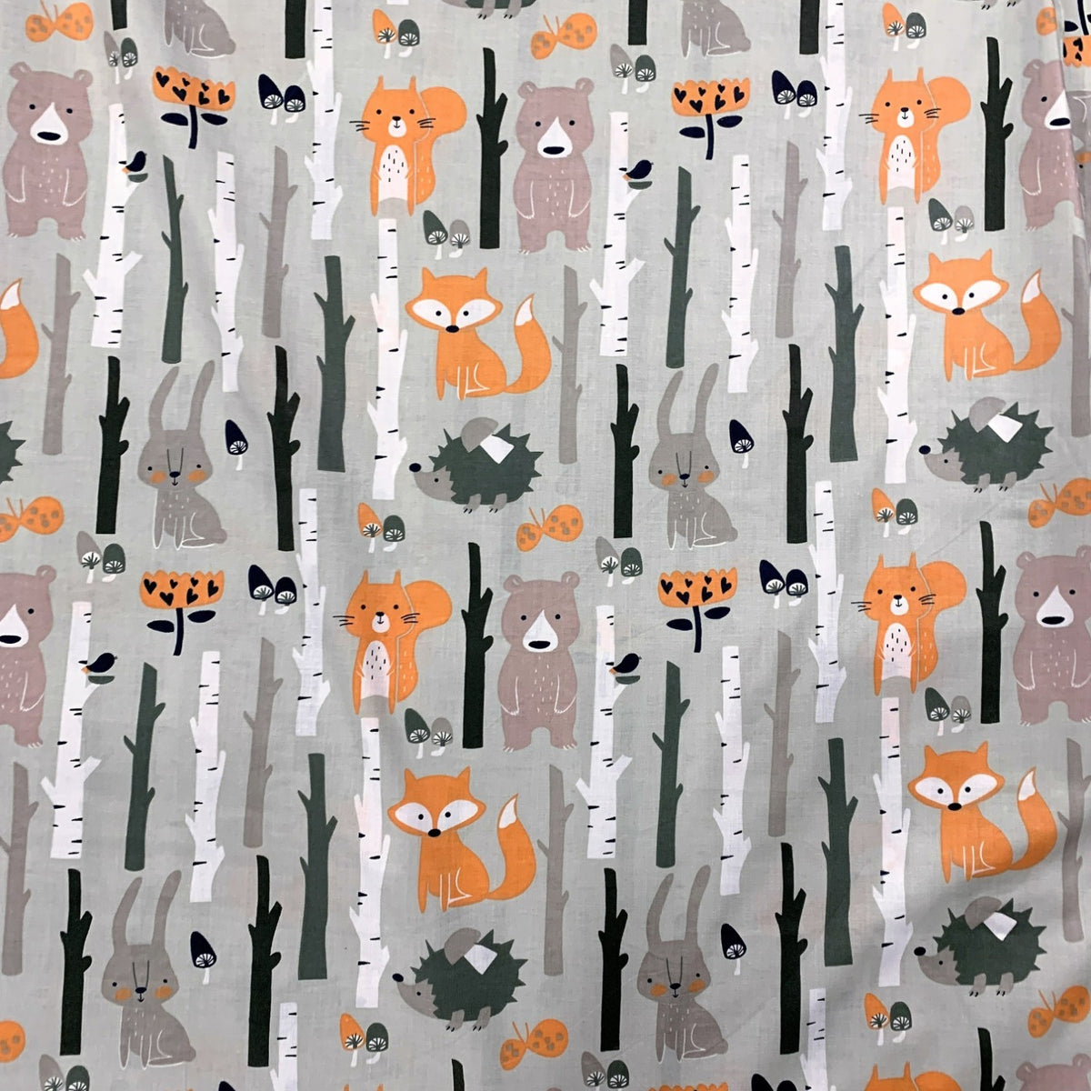 Cotton Fabric - Forest Animals Grey