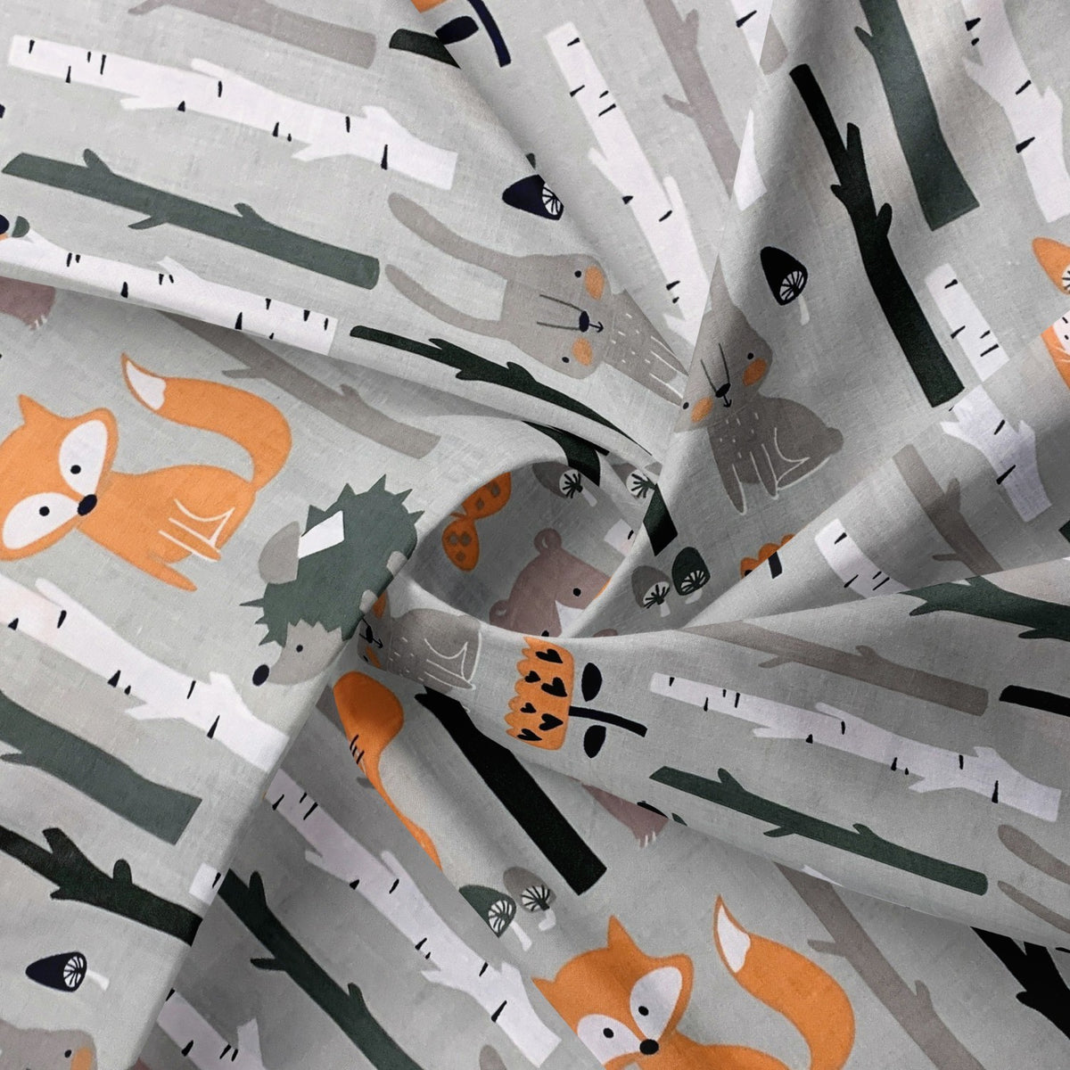 Cotton Fabric - Forest Animals Grey