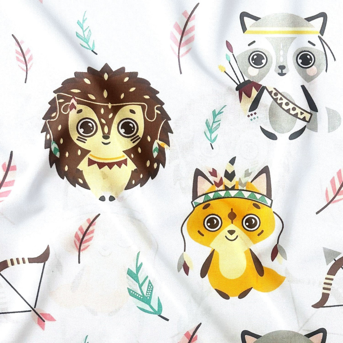 Cotton Fabric - Foxes and Owls White