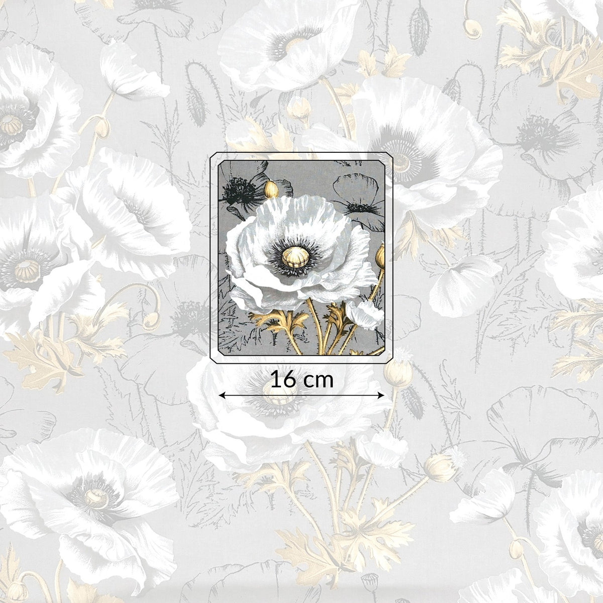 Cotton Fabric - Gray Poppies