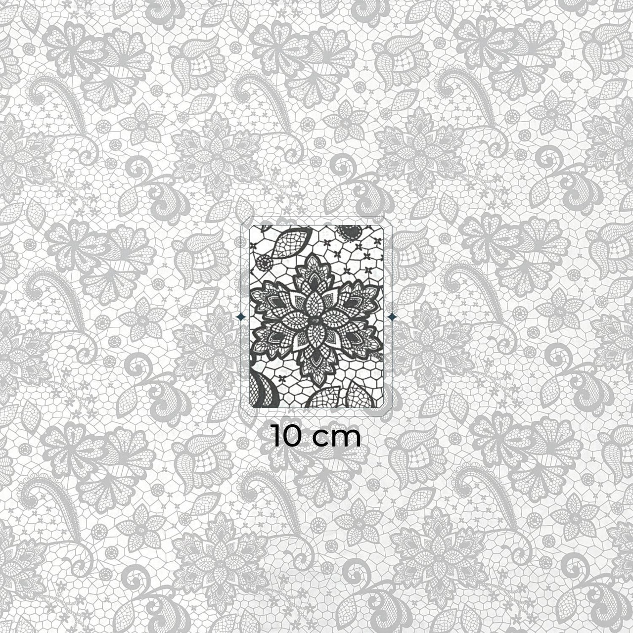 Cotton Fabric - Grey Lace on White