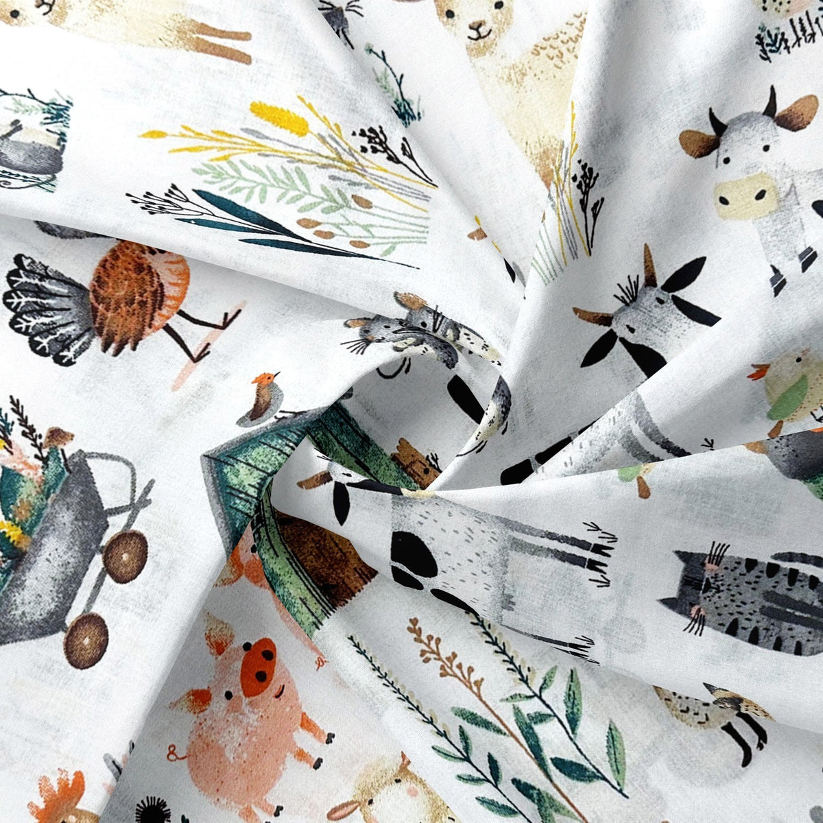 Cotton Fabric - Happy Farm Animals