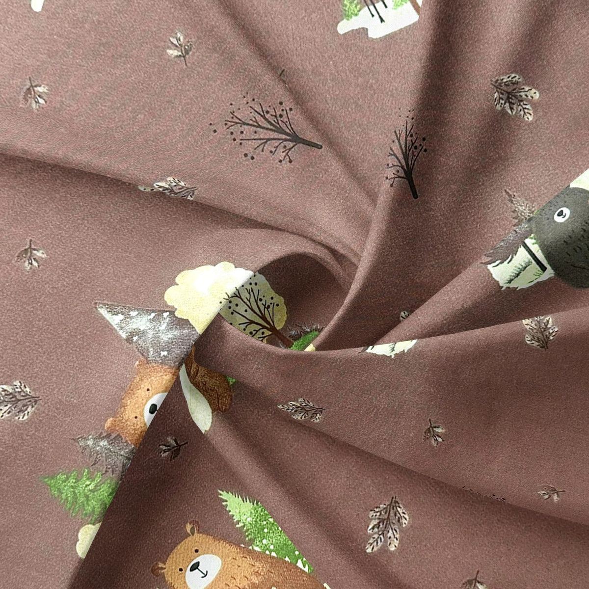 Cotton Fabric - Hugging Bears on Brown Background