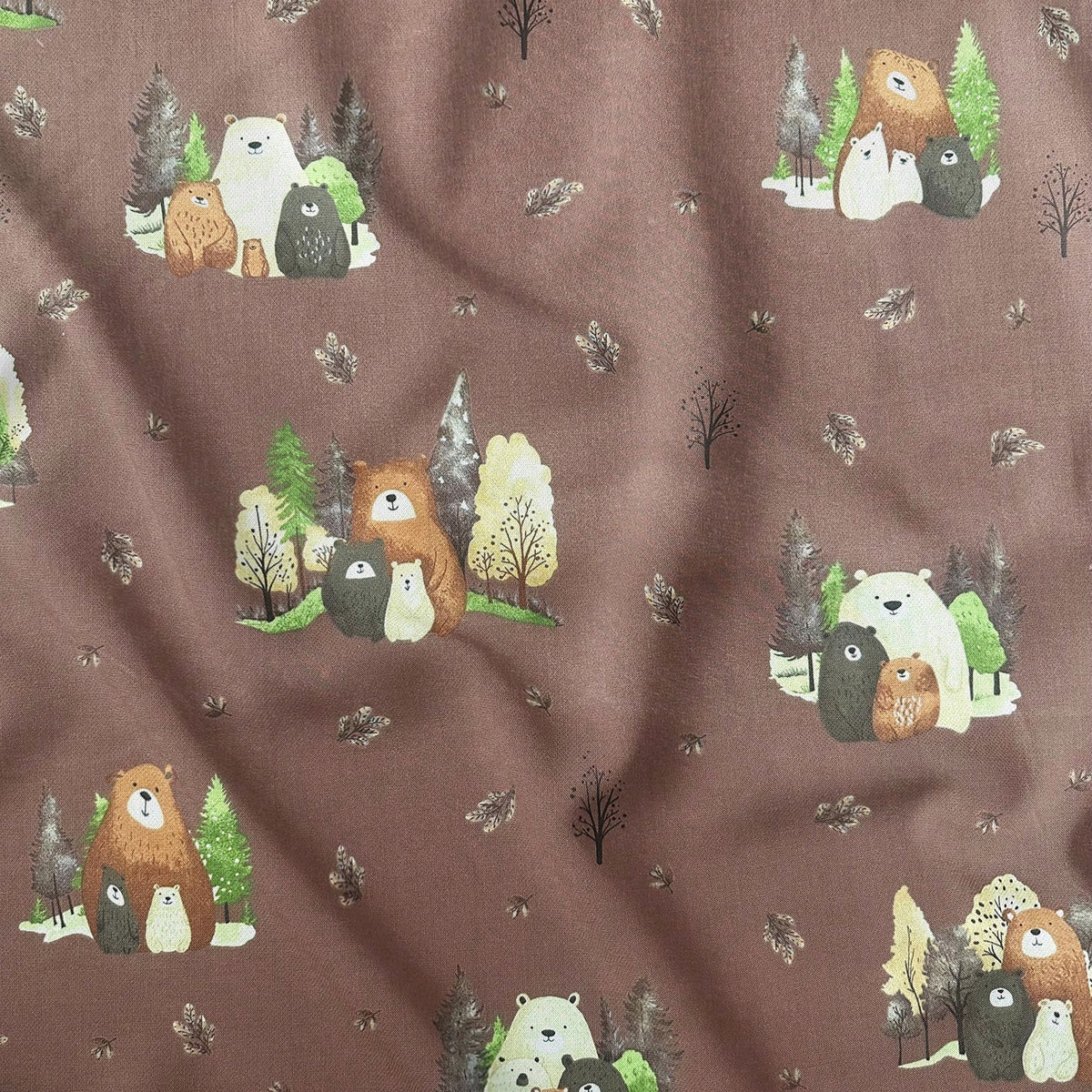 Cotton Fabric - Hugging Bears on Brown Background