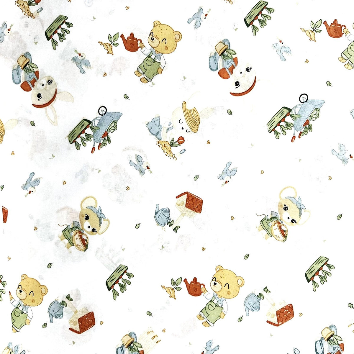 Cotton Fabric - Little Gardener Bear