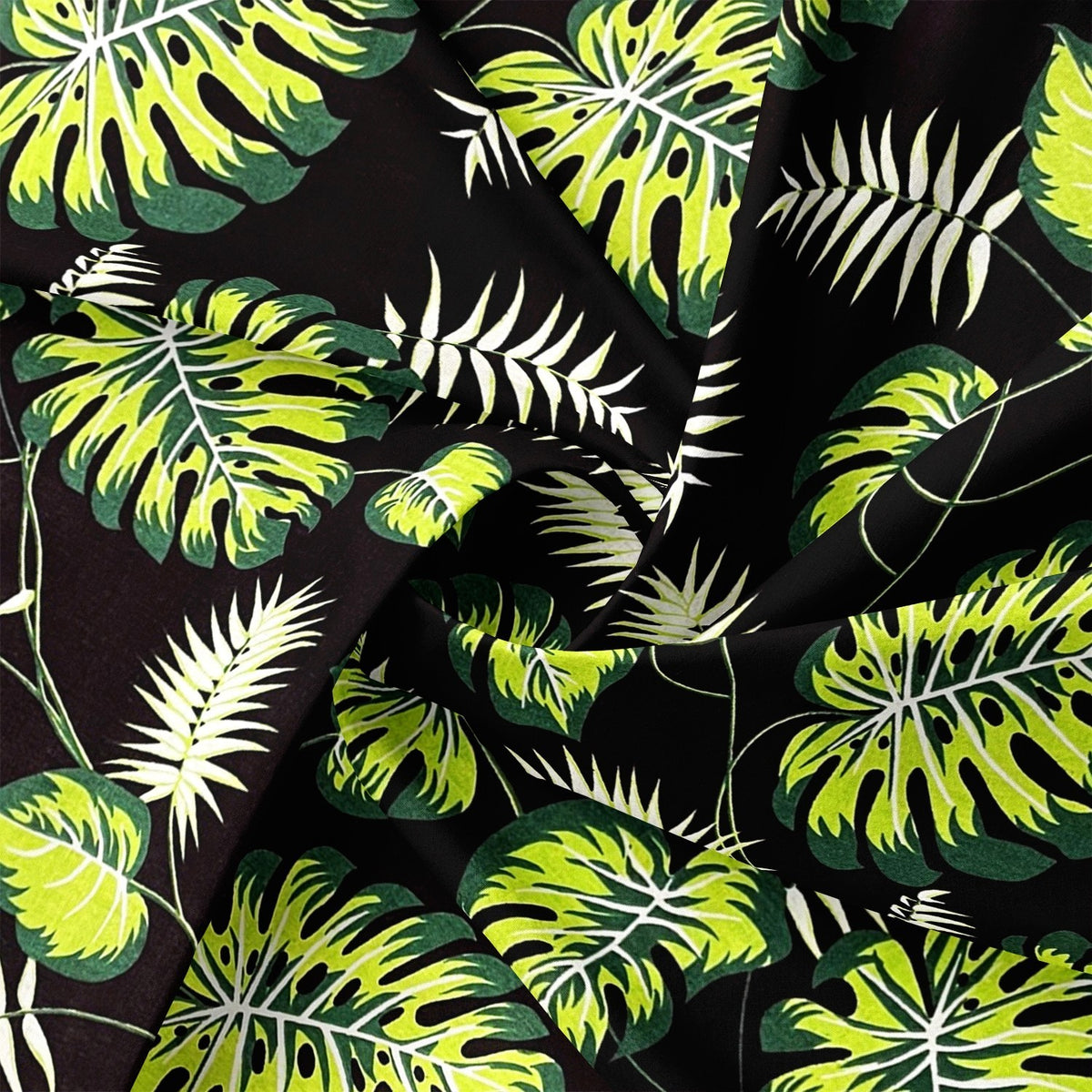 Cotton Fabric - Mini Green Monstera on Black