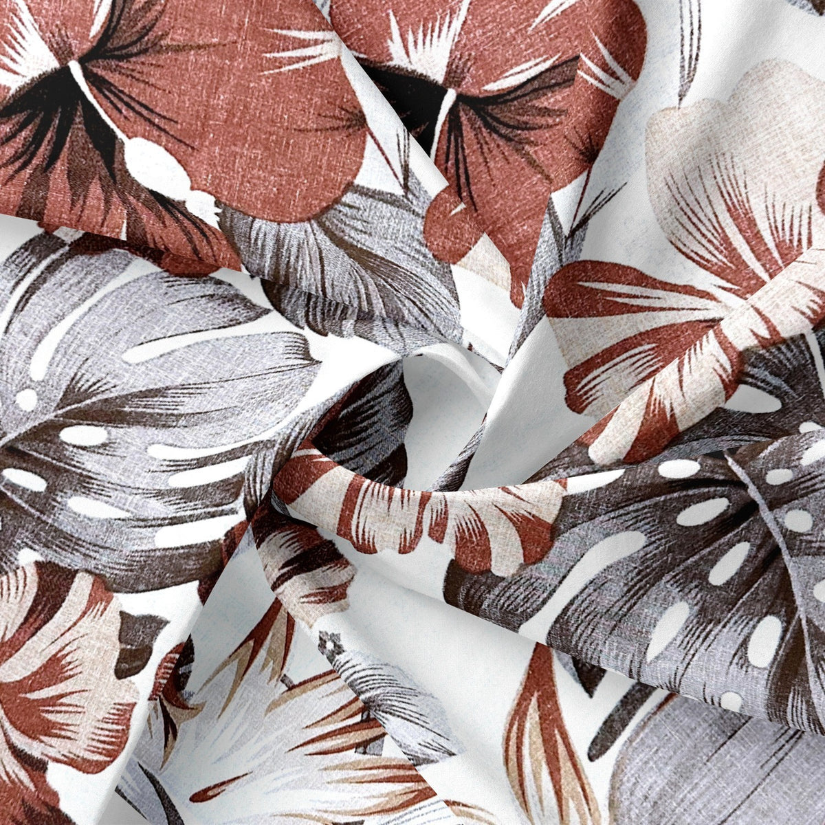 Cotton Fabric - Monstera burgundy gray
