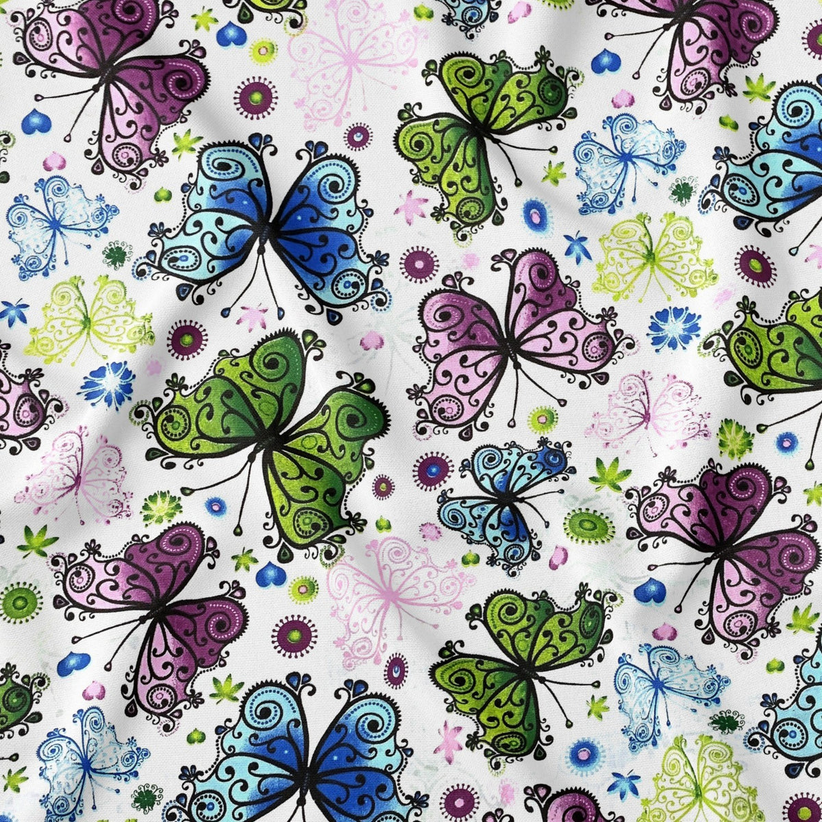 Cotton Fabric - Multicolor Openwork Butterflies
