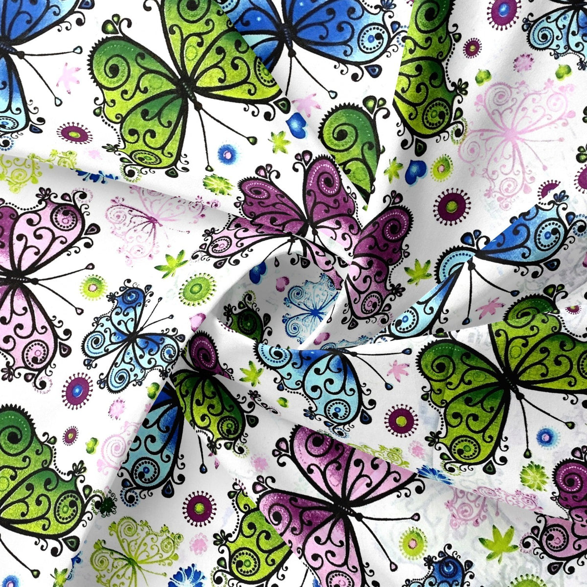 Cotton Fabric - Multicolor Openwork Butterflies