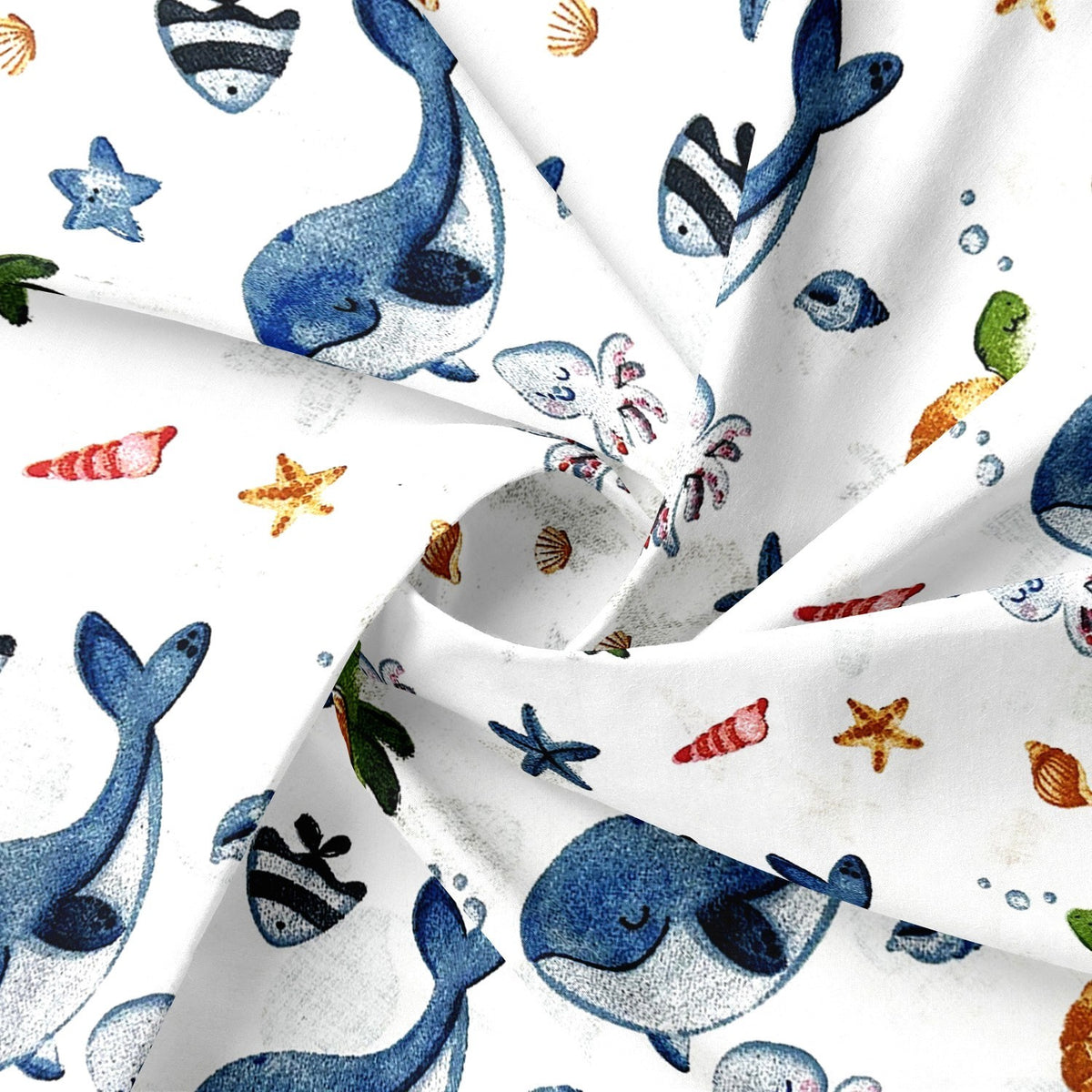 Cotton Fabric - Ocean Friends – Whale, Turtle and Jellyfish