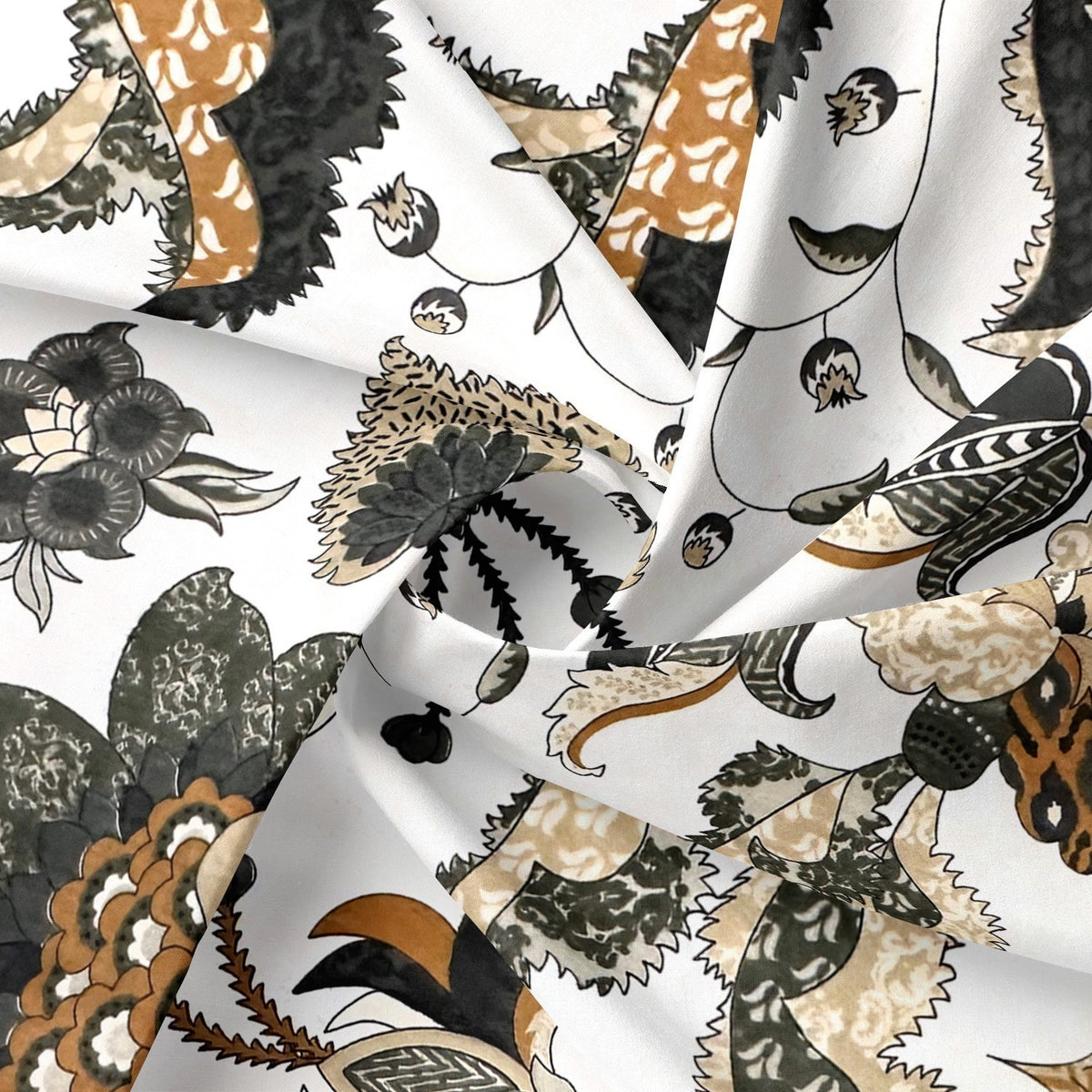 Cotton Fabric - Oriental pattern, Gold