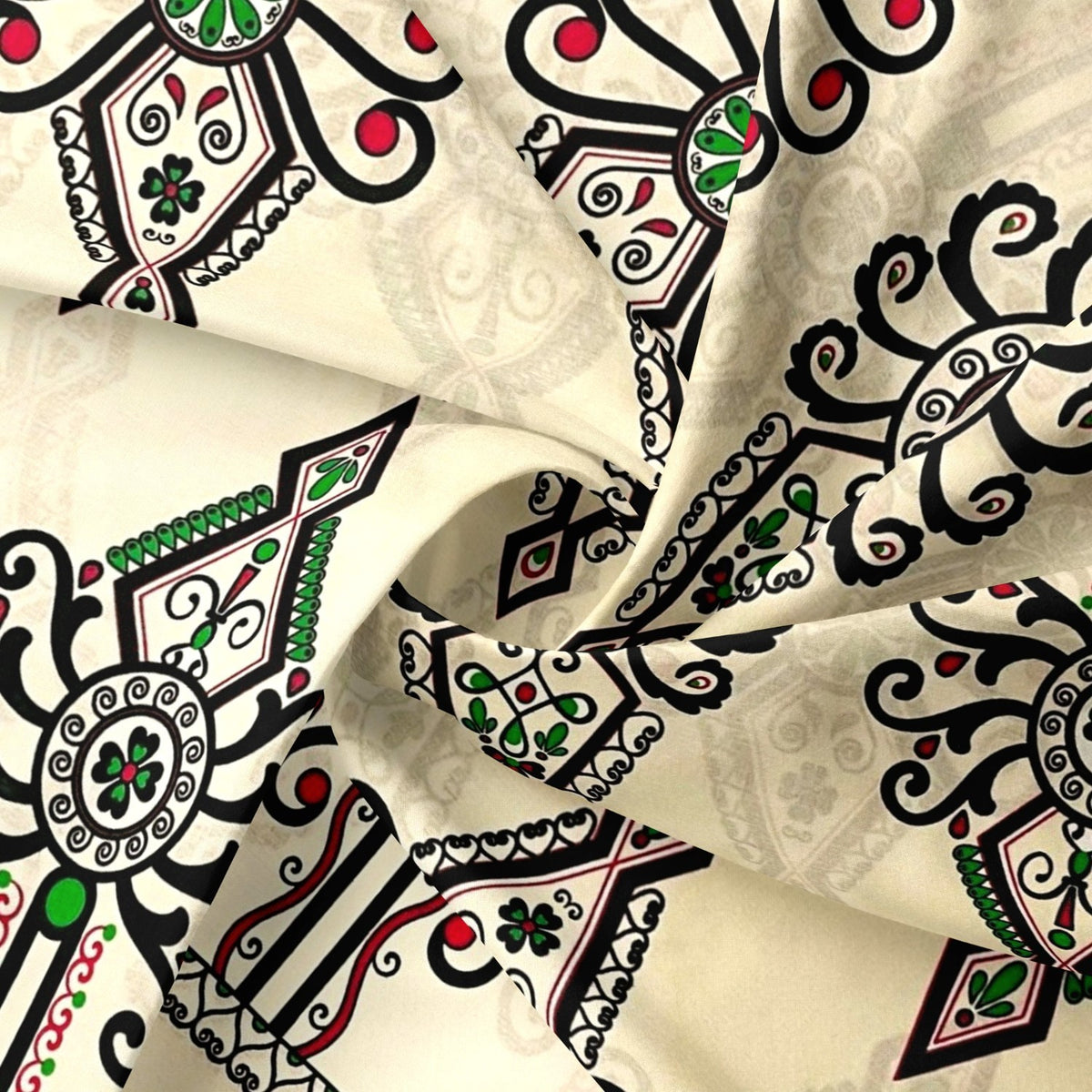 Cotton Fabric - Parzenica Highland Folklore Pattern Beige