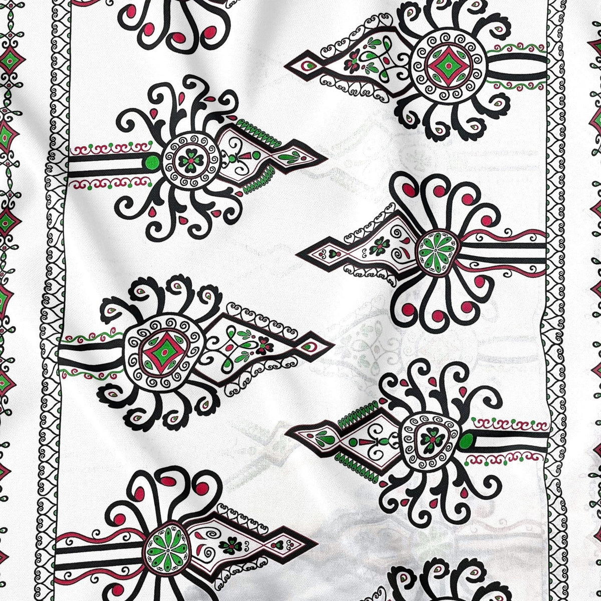 Cotton Fabric - Parzenica Highland Folklore Pattern White