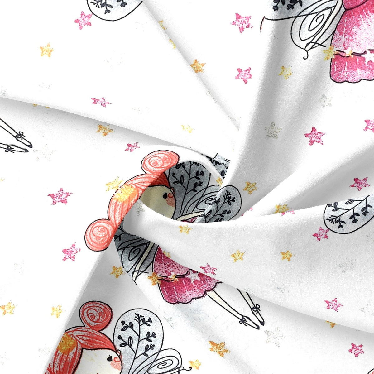 Cotton Fabric - Pink Fairy on White