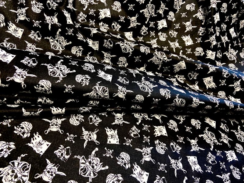 Cotton Fabric - Pirate Skulls on Black