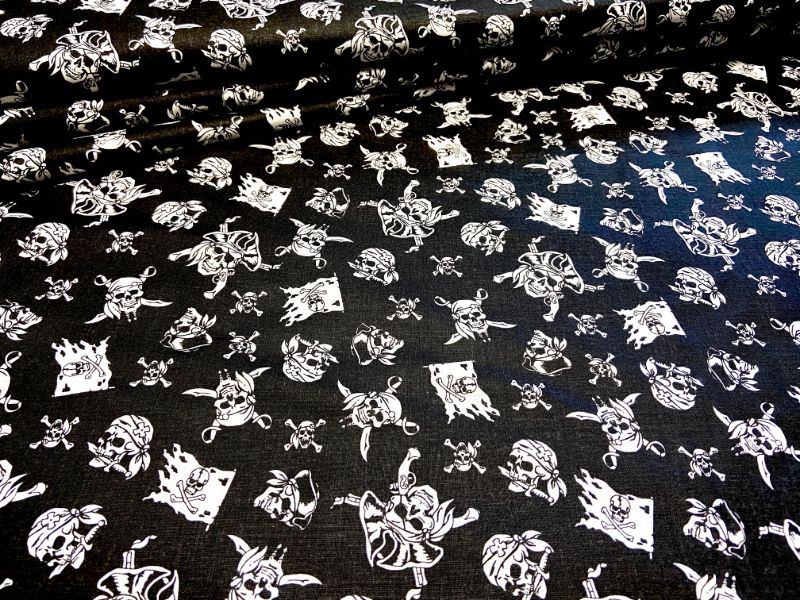 Cotton Fabric - Pirate Skulls on Black