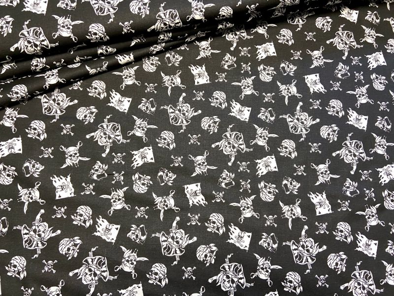 Cotton Fabric - Pirate Skulls on Black