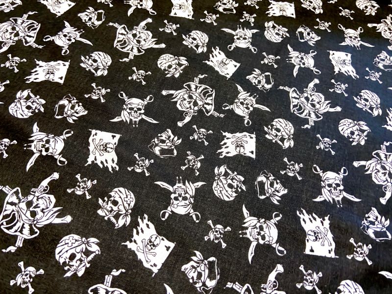 Cotton Fabric - Pirate Skulls on Black