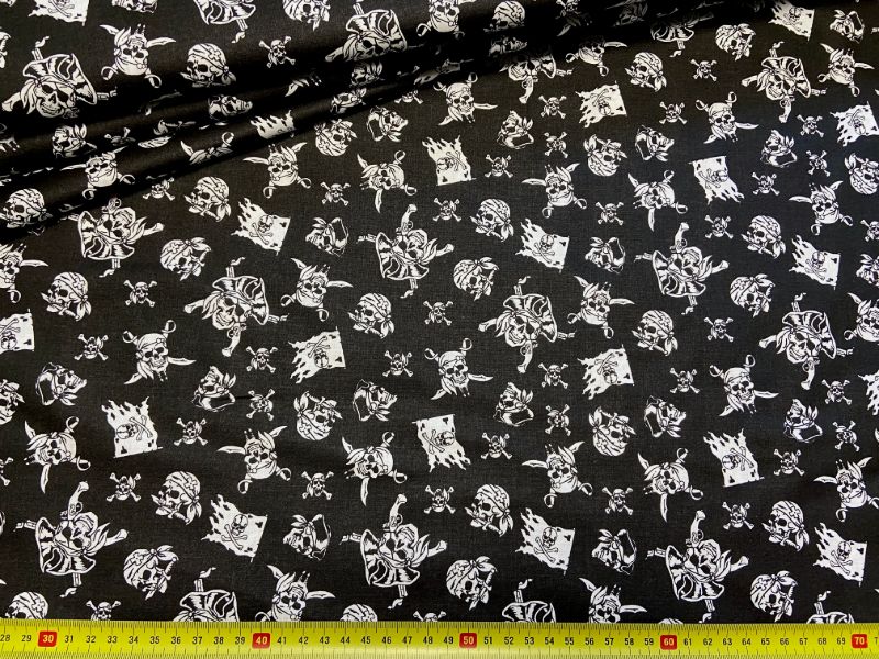 Cotton Fabric - Pirate Skulls on Black
