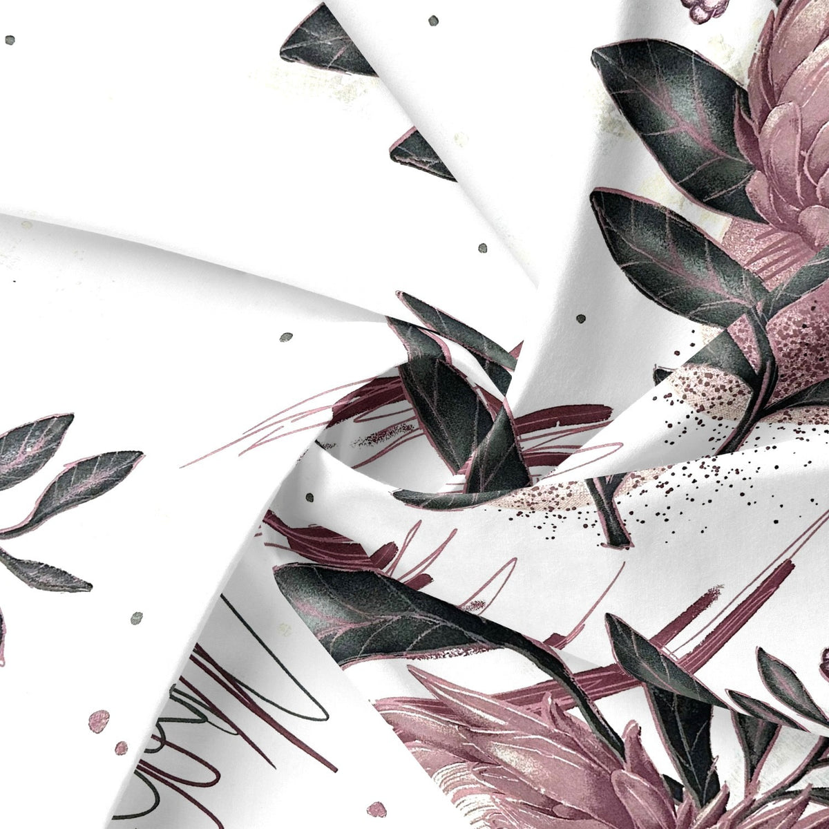 Cotton Fabric - Protea Flower, burgundy