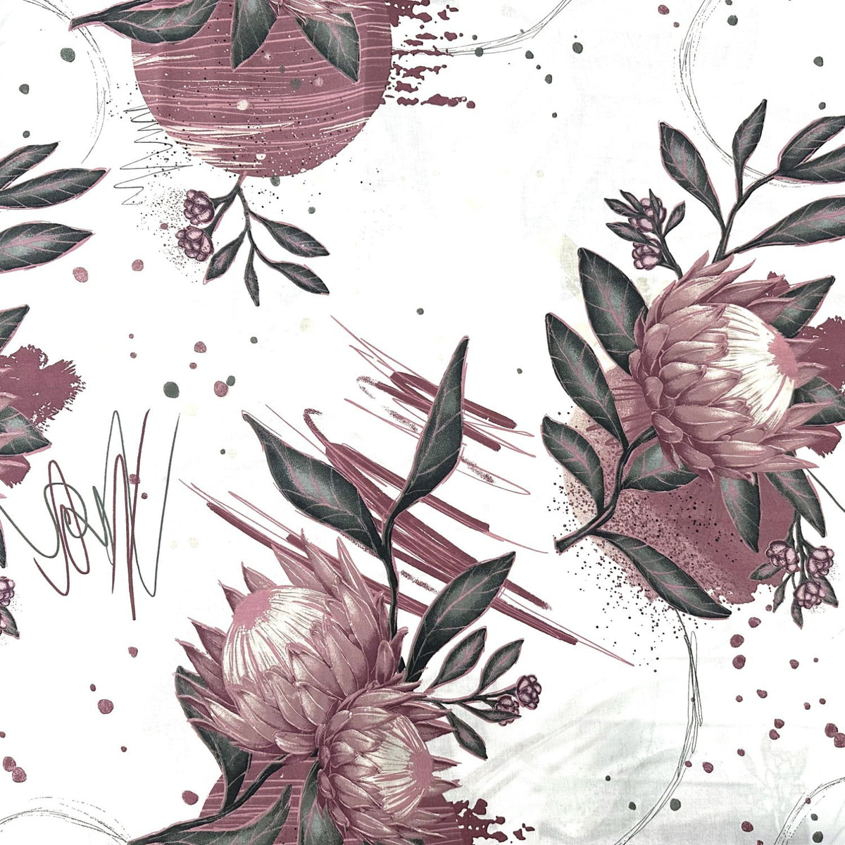 Cotton Fabric - Protea Flower, burgundy