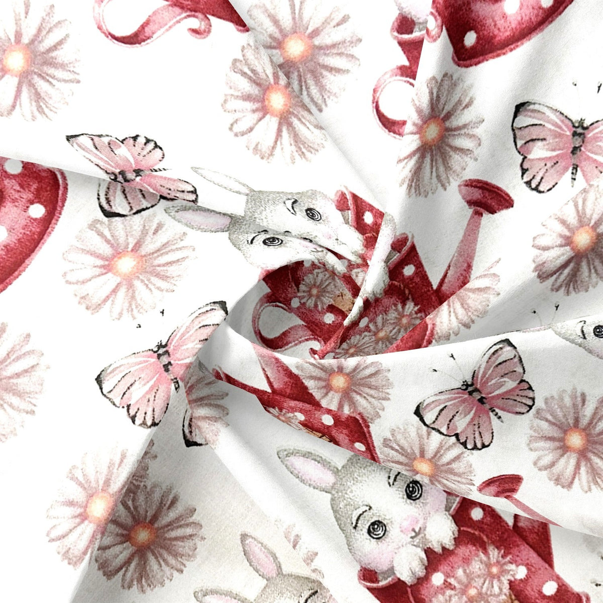 Cotton Fabric - Rabbit and Watering Can