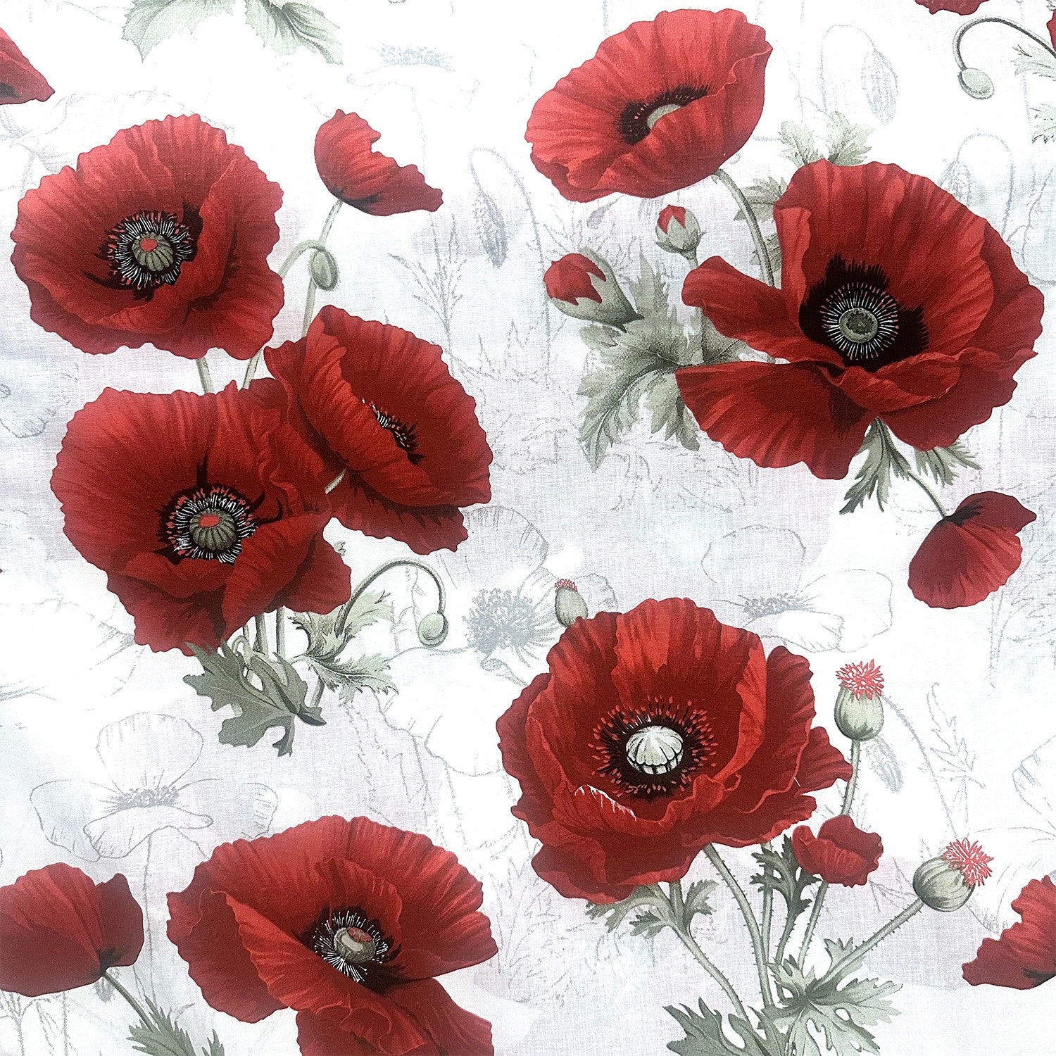 Cotton Fabric - Red Poppies