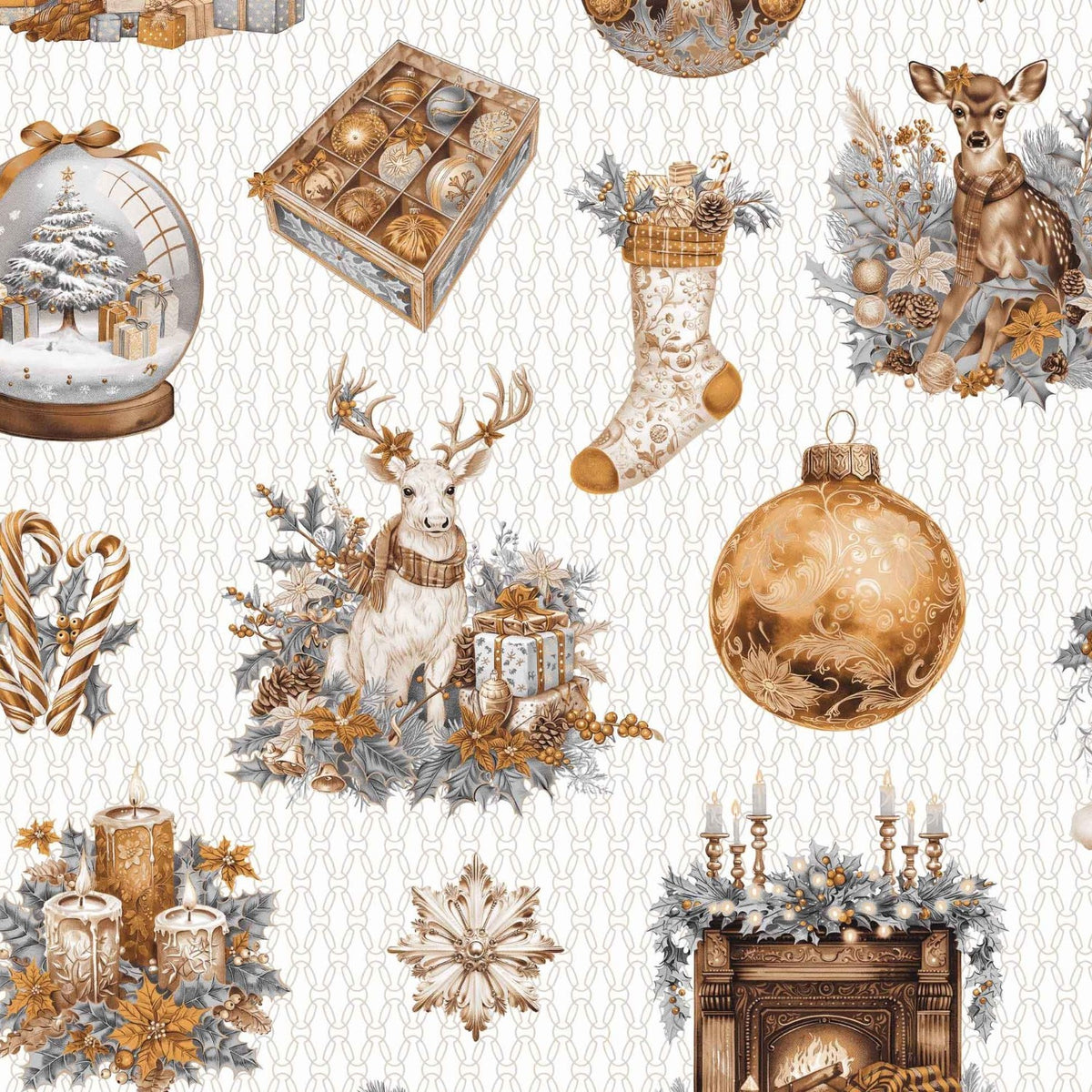 Cotton Fabric - Reindeer, Gold