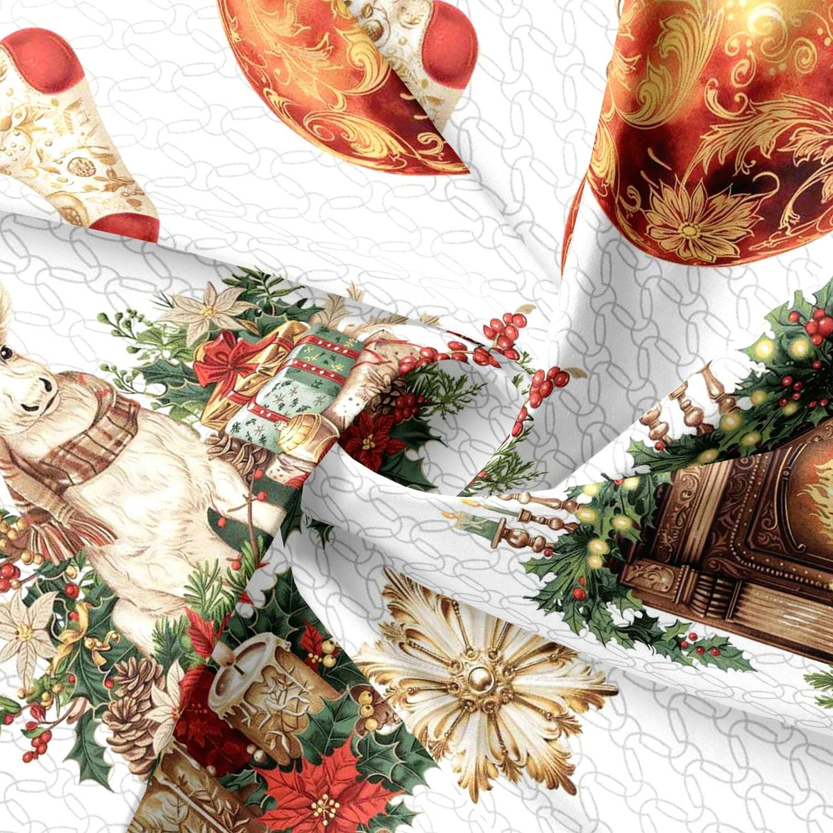 Cotton Fabric - Reindeer, Multicolored