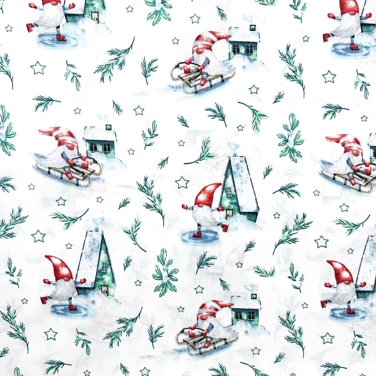 Cotton Fabric - Santa Claus on a sleigh
