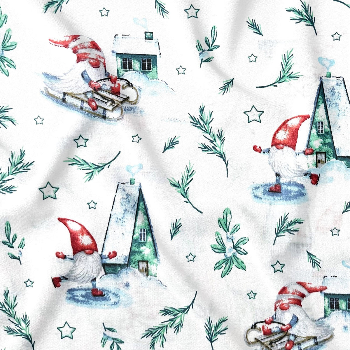 Cotton Fabric - Santa Claus on a sleigh