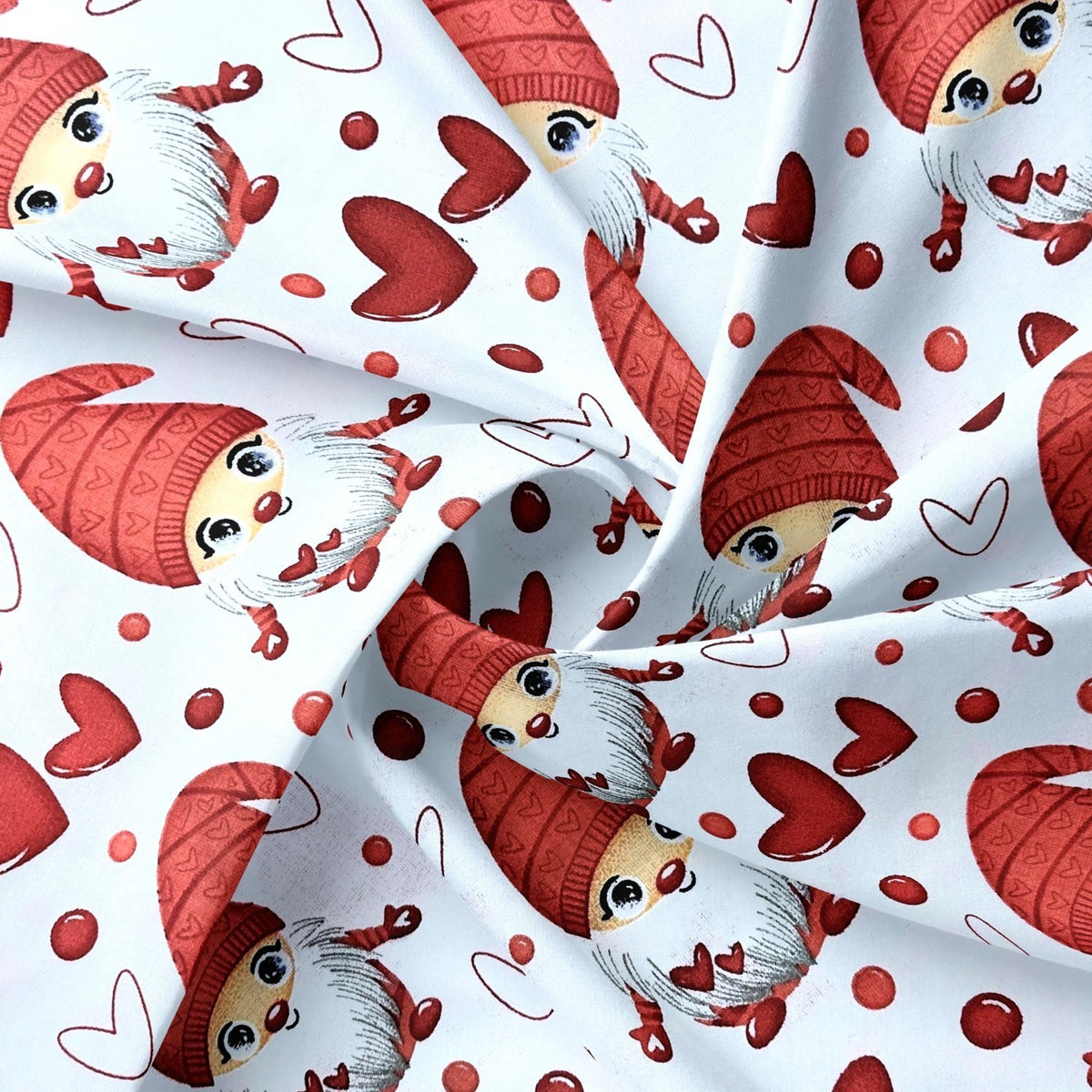 Cotton Fabric - Santas in love white