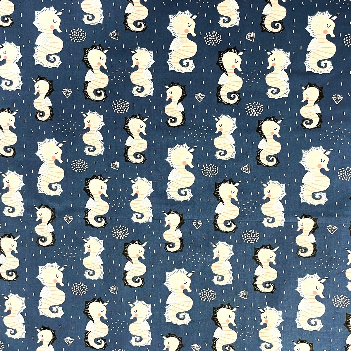 Cotton Fabric - Seahorse, navy blue
