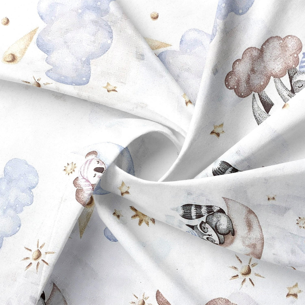 Cotton Fabric - Sloth, Bear and raccoon on the Moon